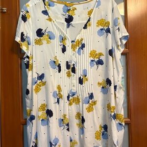 Joules White Blouse with Blue and Yellow Floral Design Size 16